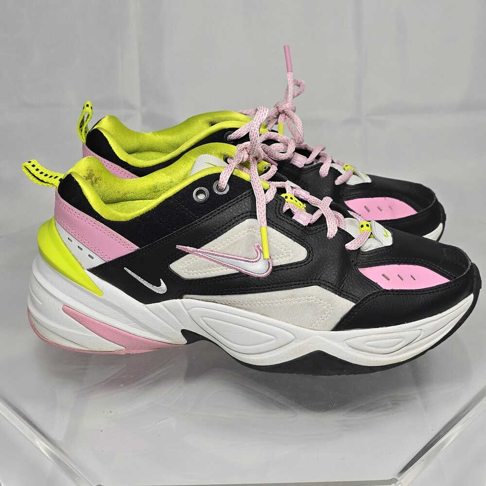 Nike M2K Tekno Black Rose Lime Green Metallic Pink Volt Women 9.5 Chunky Sneaker